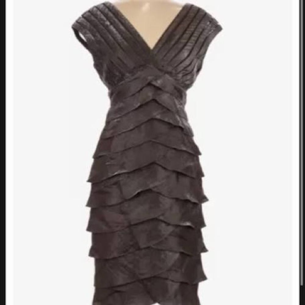 Adrianna Papell Cocktail Dress - Shimmery Brown Tiered Ruffles - Worn Once - WOW